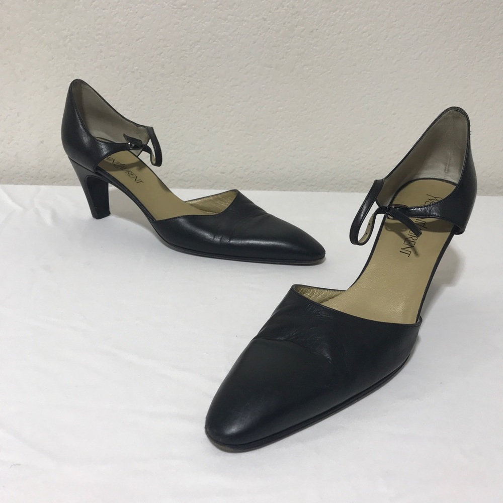 YSL 9 vintage pointed black leather heels narrow